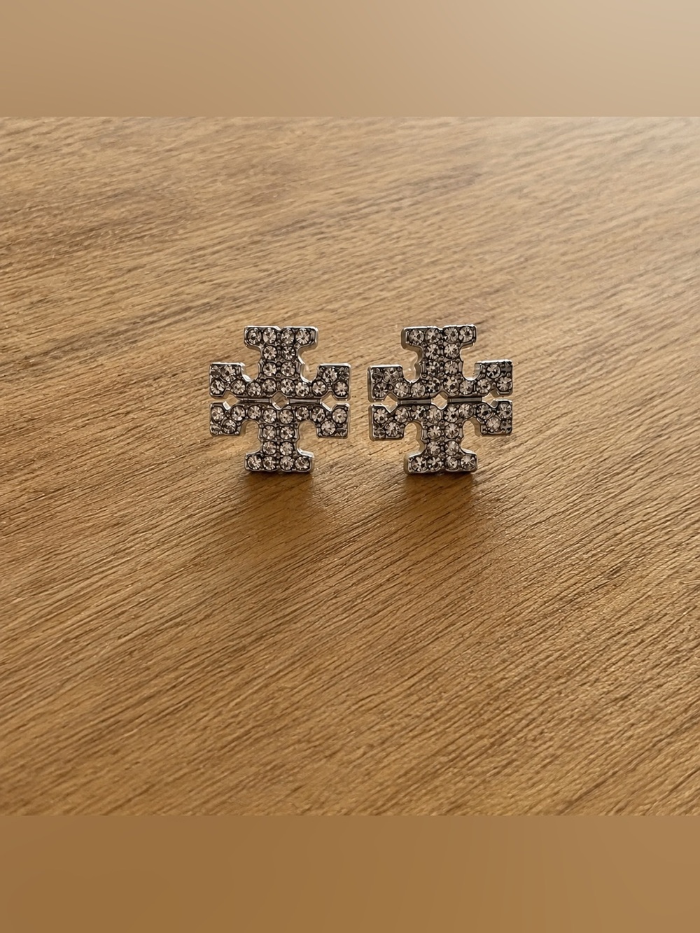 Tory Burch Crystal Logo Stud Earrings - Silver